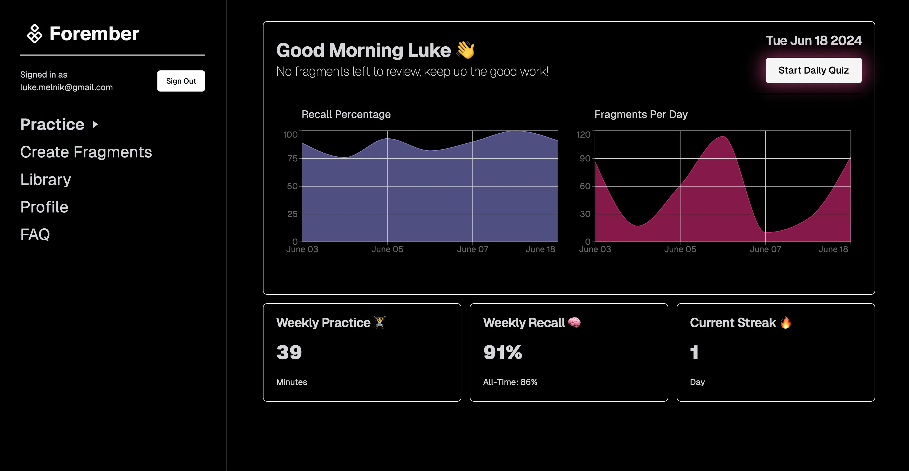 The Forember dashboard